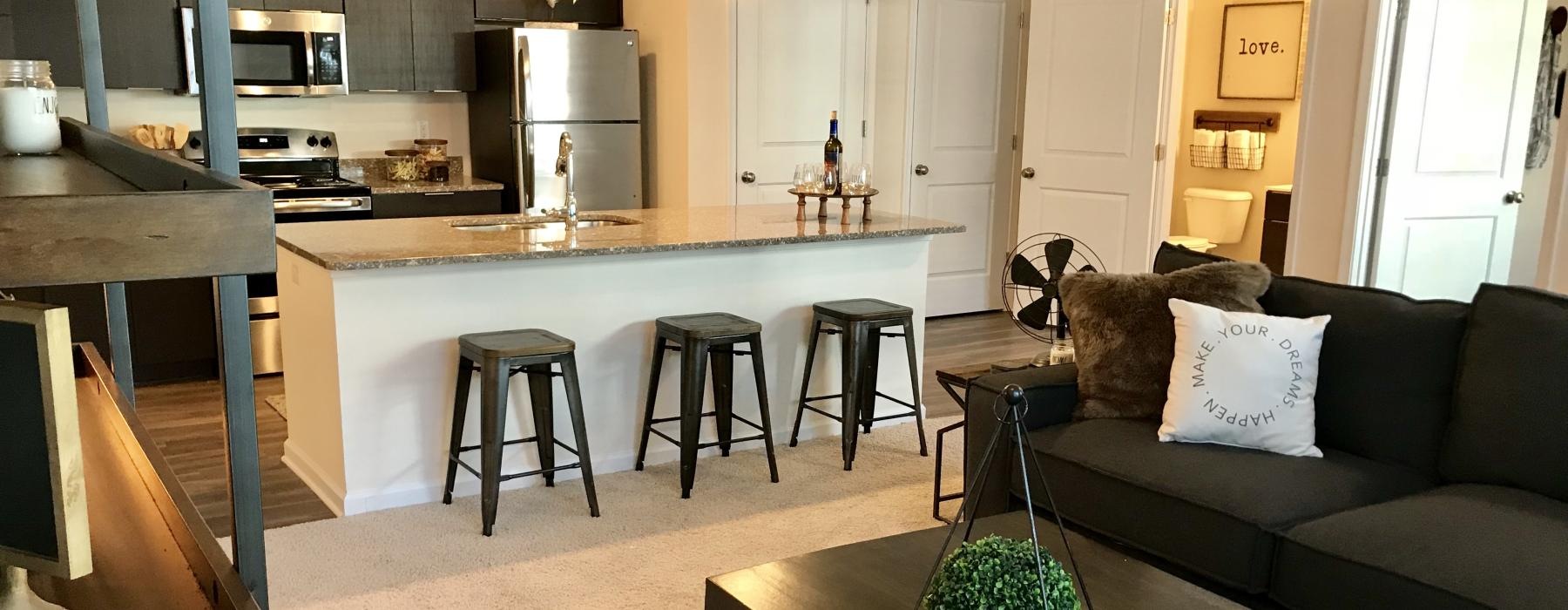 a living room with a couch and a table