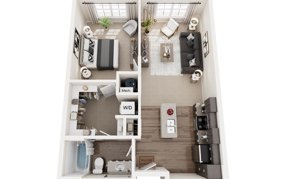A1 - 1 bedroom floorplan layout with 1 bathroom and 739 square feet