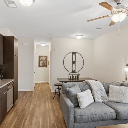 Open space living area with natural lighting